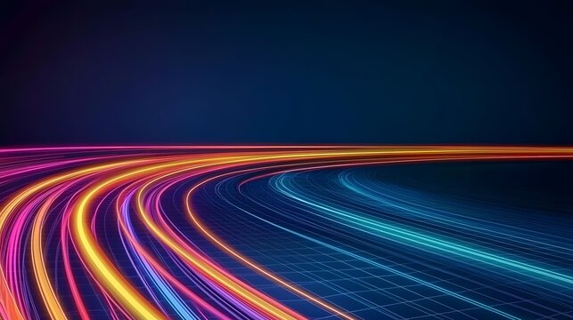 The image showcases a striking visual effect with colorful light streaks on a dark background, creating a futuristic and dynamic atmosphere.