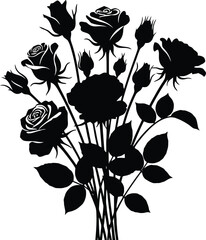 Elegant rose bouquet silhouette for sophisticated designs and romantic themes, perfect for invitations.
