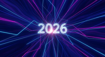 Glowing Year 2026 Over Abstract Light Ray Background