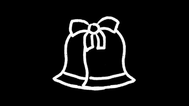 Animated Chalk Scribble Christmas Bells with Ribbon Loop Video on Black Background, Winter Holiday, New Year, Celebration, Jingle, Hand-Drawn Doodle, Retro Vintage Greeting Card