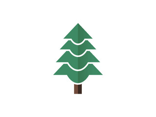 A simple, flat design illustration of a green coniferous tree, suitable for icons or logos.