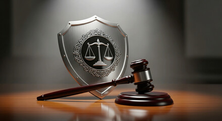 Seeking justice and legal protection? Explore this gavel and scales of justice emblem - perfect for law firms, legal blogs, and social justice campaigns today