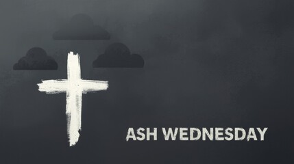 Ash wednesday cross symbol with dark background and text