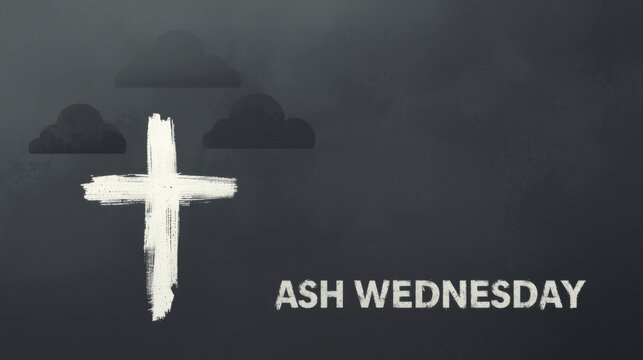 Ash wednesday cross symbol with dark background and text
