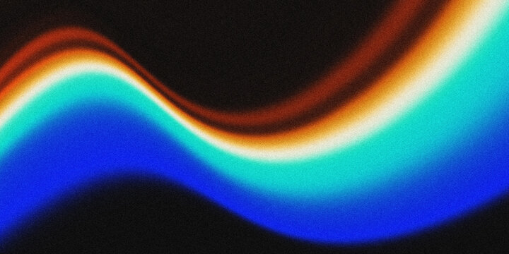 Vibrant orange teal white psychedelic grainy gradient color flow wave on black background, music cover dance party poster design. Illustration - Powered by Adobe
