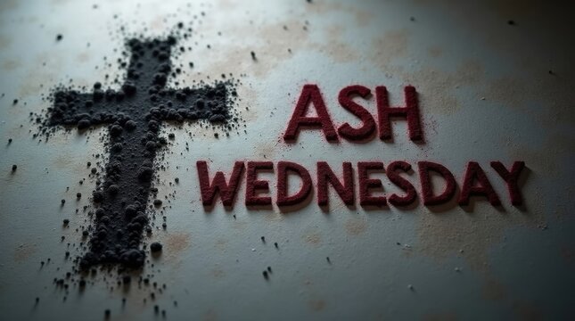 Ash wednesday cross and text with ashes and dark background