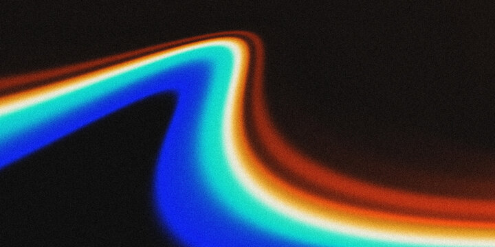 Bright orange, turquoise, white, psychedelic design, rough gradient, wave flow on black background, music cover dance party poster design.