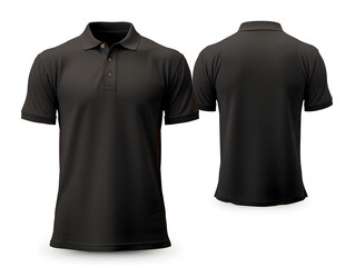 Blank black men's polo shirt mockup isolated on white background. Front and back view of a casual short sleeve tee template for design and branding.
