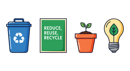 Recycling Bin Plant and Light Bulb Representing Environmental Conservation, Generative AI.