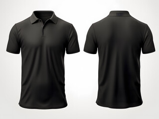 Blank black men's polo shirt mockup isolated on white background. Front and back view of a casual short sleeve tee template for design and branding.