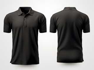 Blank black men's polo shirt mockup isolated on white background. Front and back view of a casual short sleeve tee template for design and branding.