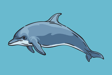 Fototapeta premium Dolphin Illustration, Wildlife Animal Line Art Drawing Vector