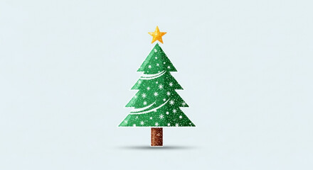 A festive christmas tree adorned with a gold star and white ornaments, set against a light blue background, evokes the spirit of the holiday season