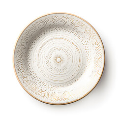 Rustic ceramic plate with speckled glaze and brown rim, ideal for food styling, plating, and culinary photography