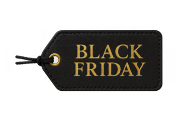 Black friday sale tag representing seasonal shopping deals and big discounts on a transparent background