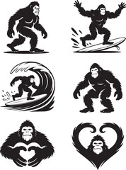 Fototapeta premium Bigfoot surfing set for your creative projects