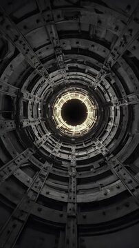 Sci Fi Industrial Tunnel With Bright Light At The End Footage