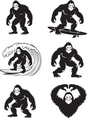 Fototapeta premium Bigfoot silhouette collection surfing love gesture