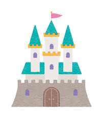 かわいらしいファンタジー風のお城のイラスト　青緑