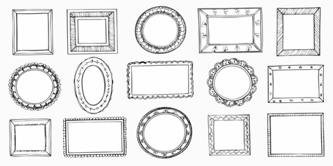 Collection of hand drawn doodle frames and borders in various shapes and styles