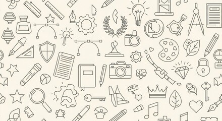 Minimalistic Line Art Collection Featuring Education Creativity and Nature Icons