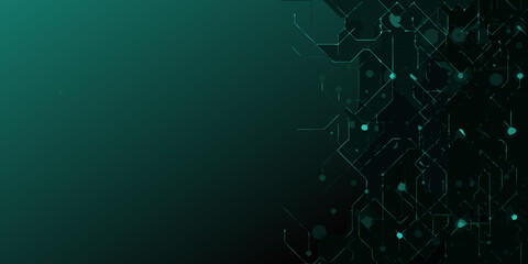 Abstract digital network of glowing teal lines and circles on a dark teal background