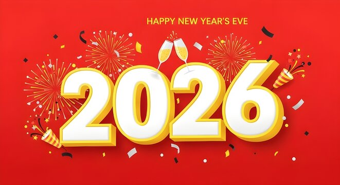 Festive new year's eve celebration with fireworks and champagne for the year twenty twenty six