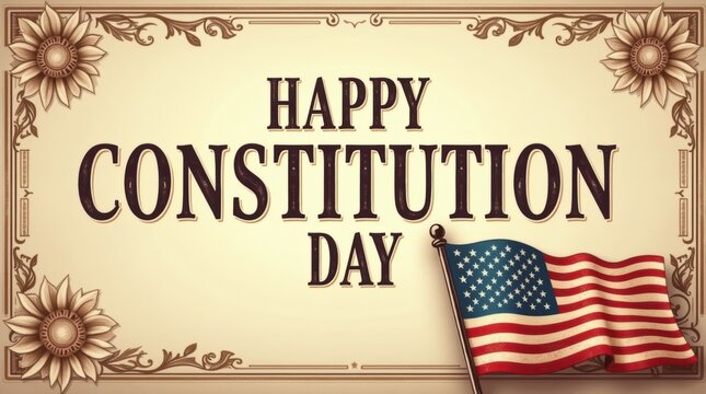 Happy constitution day with american flag and decorative border