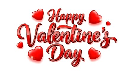 Happy valentines day with red hearts and elegant typography, isolated on white background express love and affection on this special day