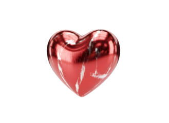 Metallic red marble heart icon for romance and love concepts isolated on transparent background