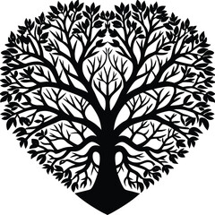 Oak Tree Silhouette Vector Black Nature Logo and Abstract Tree Emblem for Eco Branding