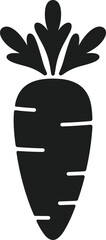Black silhouette of a carrot with green leafy tops