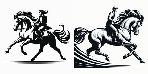 vector image of a man riding a horse with a white background