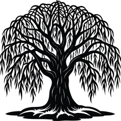 Willow Tree Silhouette Vector for Calm Nature, Meditation, and Poetic Design