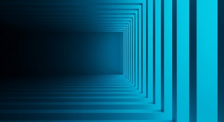 Abstract 3D rendering of a futuristic blue corridor creating a sense of infinite depth and perspective