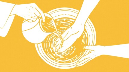 Hands preparing food together in a communal kitchen setting