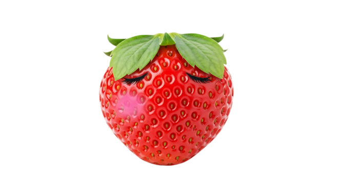 Adorable strawberry with playful eyelashes, perfect for healthy snack ads or whimsical food promotions, offering a fun, fresh, and inviting appeal to your audience