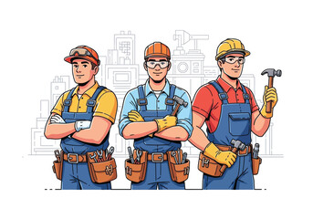 Reliable construction crew ready for any job in the city showing teamwork expertise