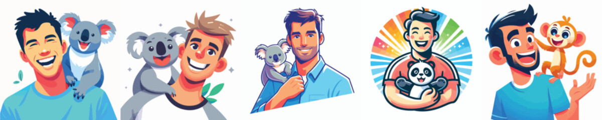 vector image of a man with a animals on a white background