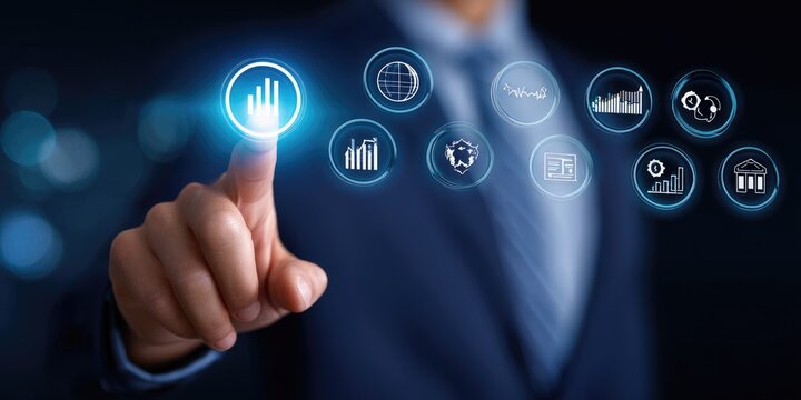 Digital business growth insights virtual office infographic content corporate environment close-up view data visualization strategies for success