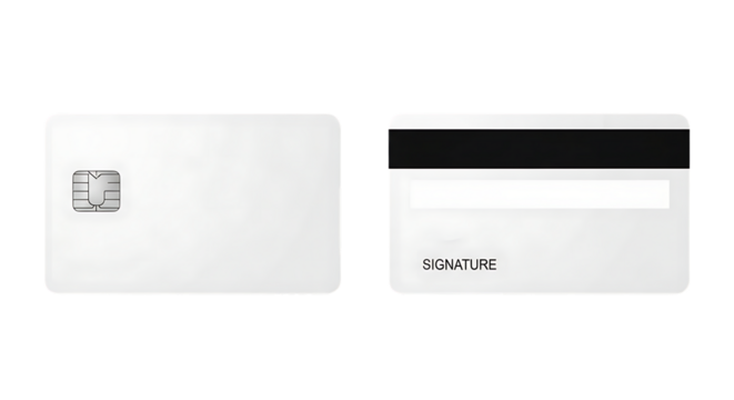 Secure payment processing mockup featuring a blank credit card with chip and signature, perfect for financial technology and business branding projects - Powered by Adobe