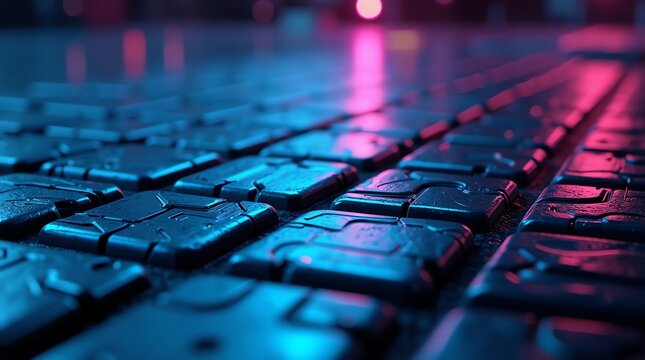 Keyboard with blue and pink neon lighting - Powered by Adobe