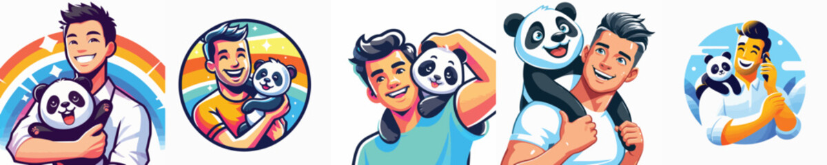 vector image of a man with a animals on a white background