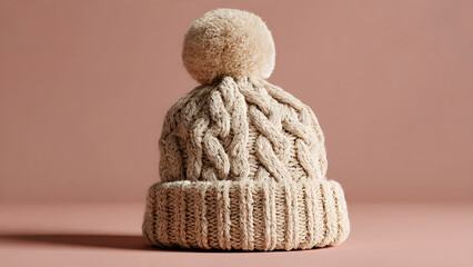 Cozy cream cable knit beanie with fluffy pompom, perfect for winter warmth and stylish cold weather adventures