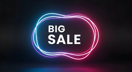 Abstract glowing pink and blue wavy neon circle frame border design highlighting Big Sale promotion text for spectacular modern shopping event marketing and exciting discounts during Happy New Year 