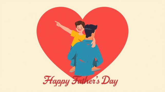 Father and child celebrating in front of a large red heart