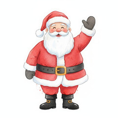 Fototapeta premium Cheerful Santa Claus waves friendly greeting, embodying jolly spirit of Christmas. festive cartoon illustration radiates holiday joy and good tidings, perfect for seasonal celebrations and winter