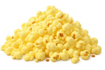 Popcorn piled creating a snack mountain, ready for movie night, cinema treat, or party food on transparent background