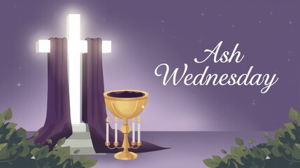 Ash wednesday religious service with chalice and cross illustration