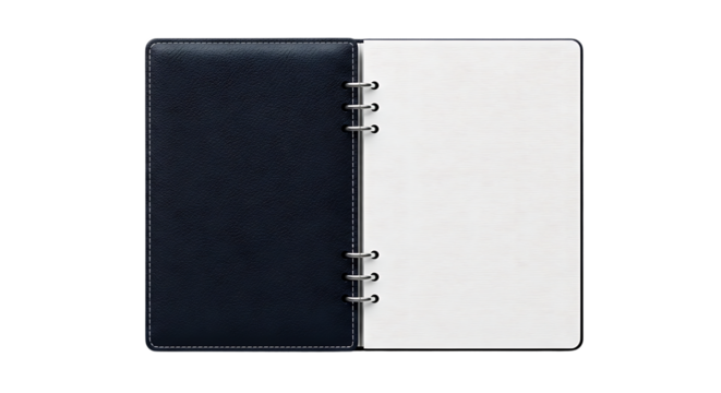 Open notebook with textured white pages, perfect for journaling, creative writing or professional note-taking, offering versatile space for ideas and planning